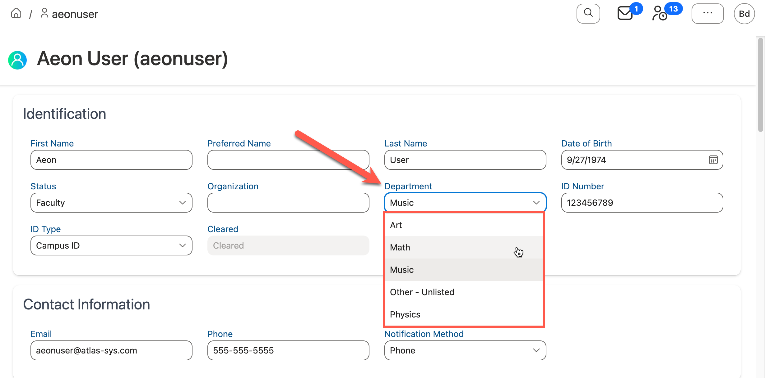 New selection highlighted in field&#39;s dropdown menu